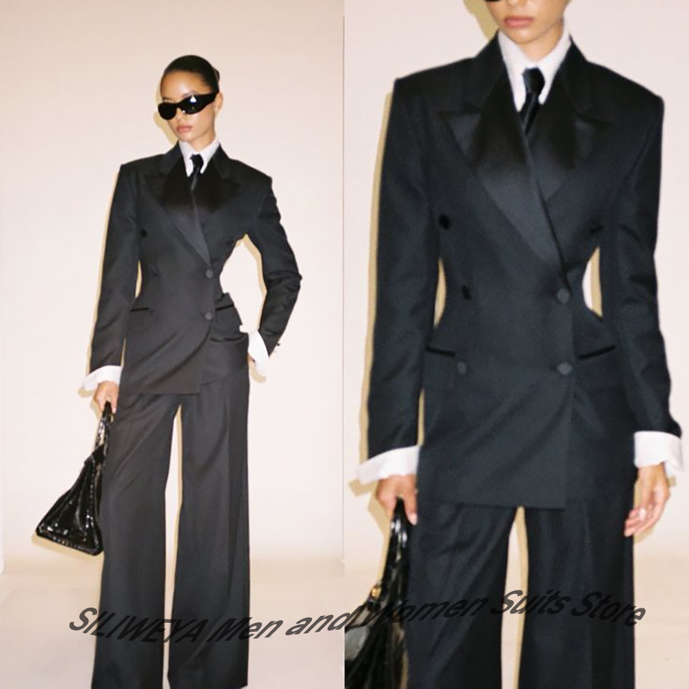 Women'S Formal Wear Tuxedo - Professional Women's Black Double-Breasted Suit Slim