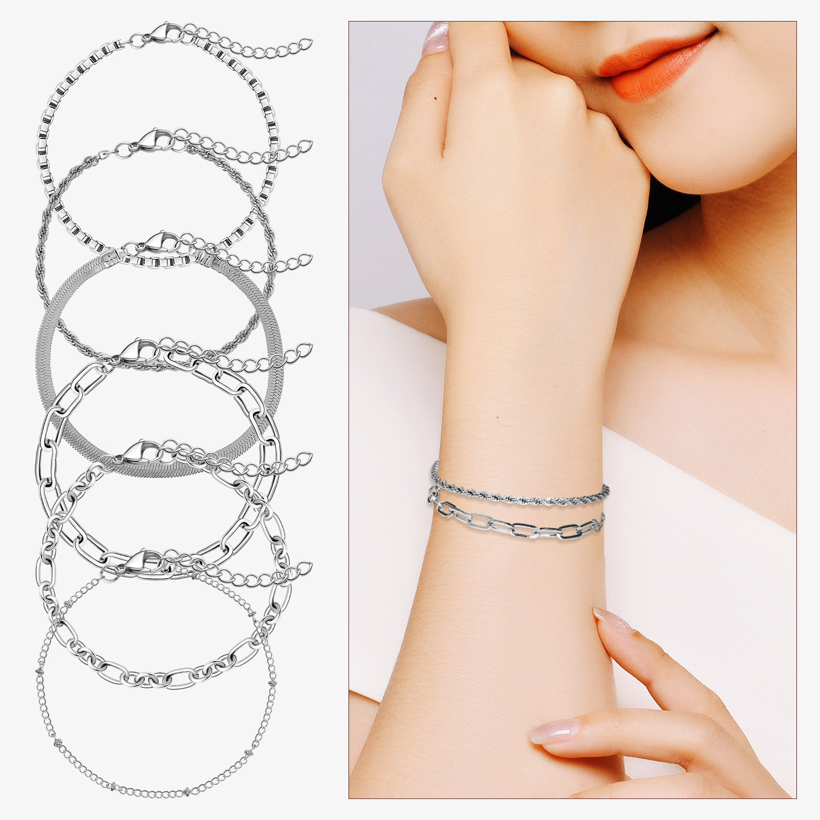 Formal Wear Jewelry For Women - 6Pcs Hand Chain Minimalist Layered Bracelets