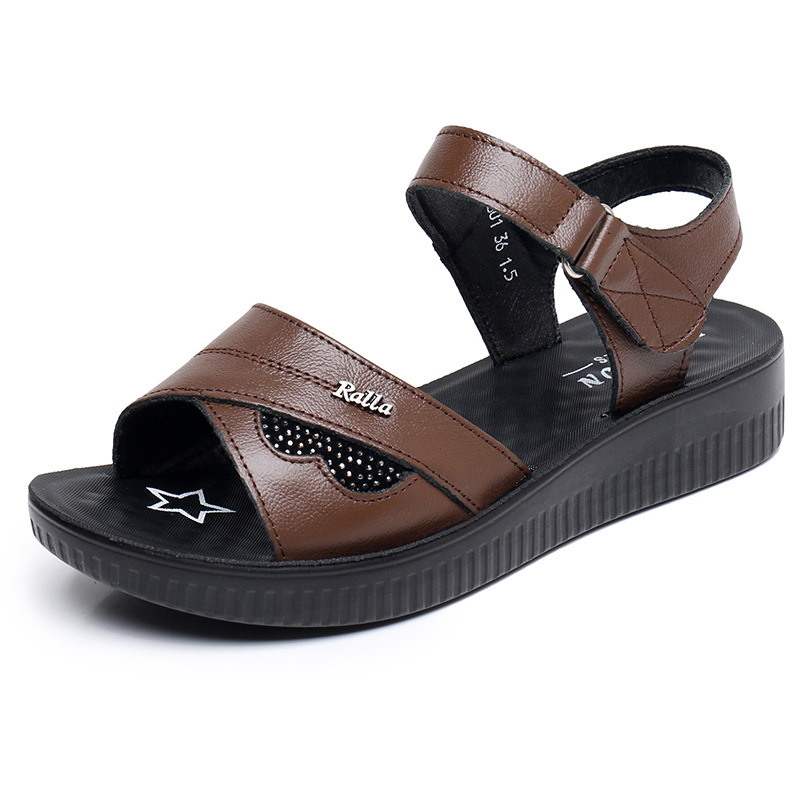 Black Leather T-Strap Peep Toe - Formal Women Daily Wear Sandals ulasan dan harga