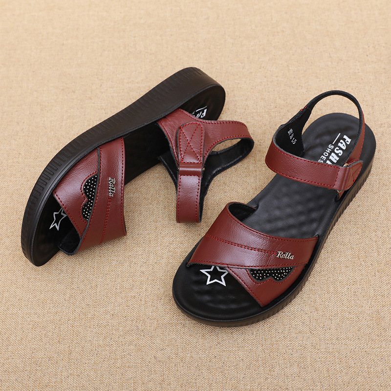 Black Leather T-Strap Peep Toe - Formal Women Daily Wear Sandals ulasan dan harga