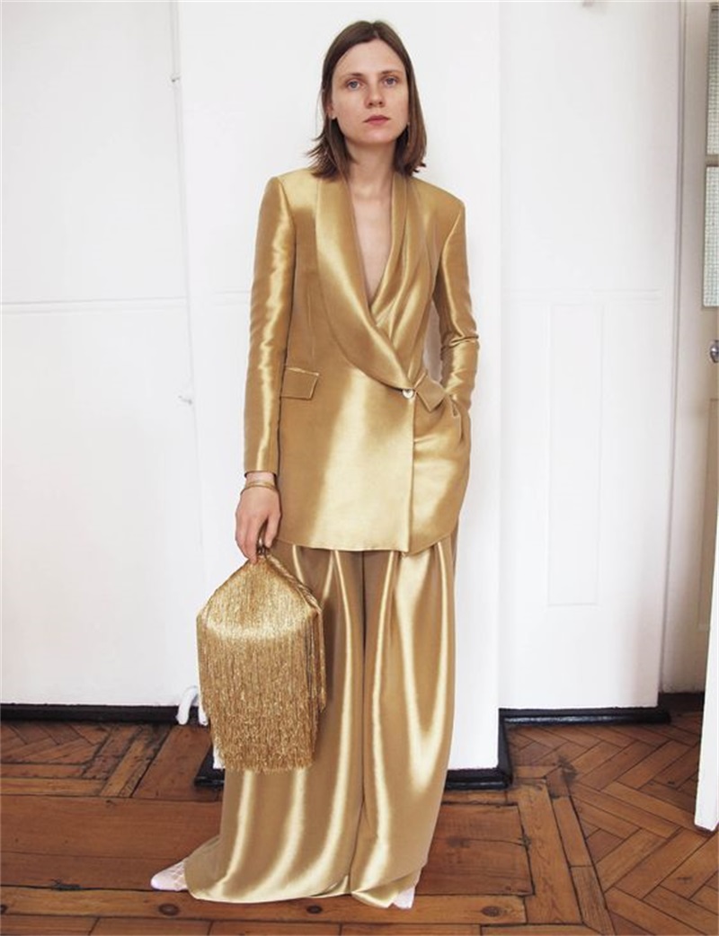 Gold Silk Satin Women Suits Of - Women'S Formal Wear Tuxedo ulasan dan harga