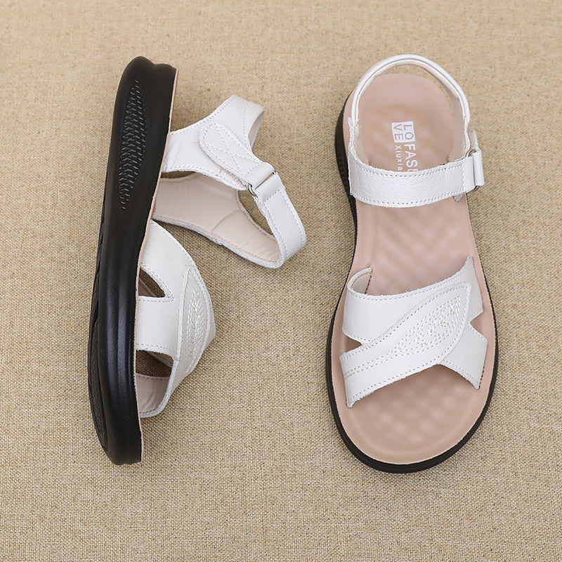 Black Leather T-Strap Peep Toe - Formal Women Daily Wear Sandals ulasan dan harga