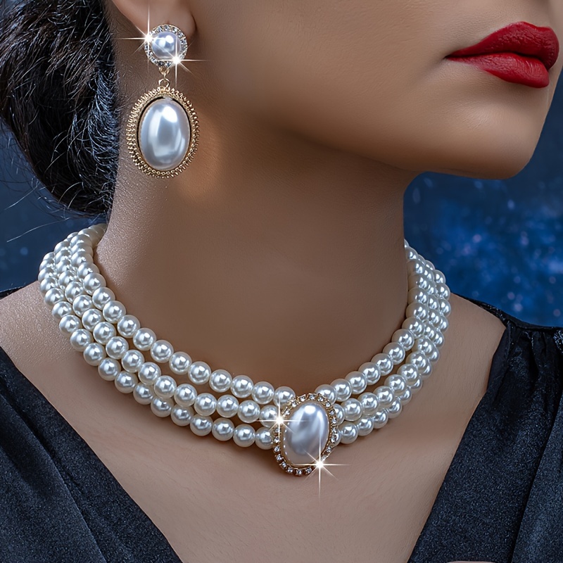 stylish Imitation Pearl neckla - Pearl Necklace Set ulasan dan harga