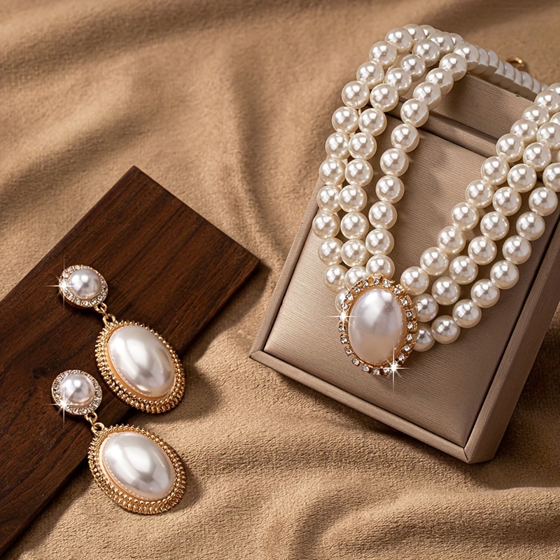 stylish Imitation Pearl neckla - Pearl Necklace Set ulasan dan harga