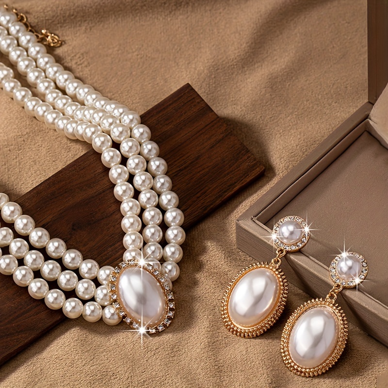stylish Imitation Pearl neckla - Pearl Necklace Set ulasan dan harga