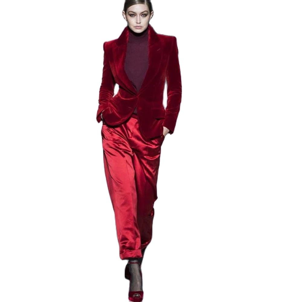 Women Pant Suits Wine Red Velv - Women'S Formal Wear Tuxedo ulasan dan harga