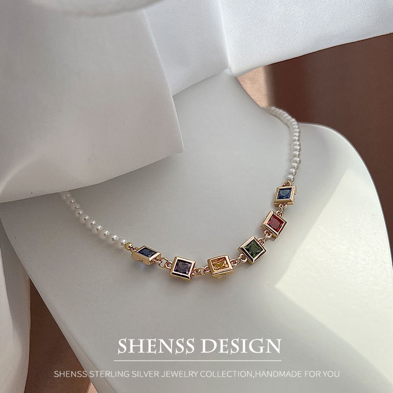 Imitation Pearl Square Zircon  - Pearl Necklace Set ulasan dan harga