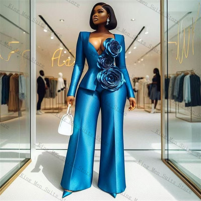 Blue Satin Women Suit Set 2 Pc - Women'S Formal Wear Tuxedo ulasan dan harga