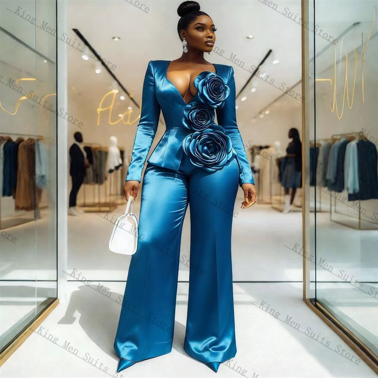 Blue Satin Women Suit Set 2 Pc - Women'S Formal Wear Tuxedo ulasan dan harga